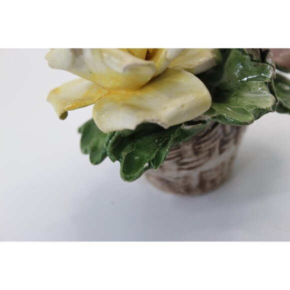 Vintage Capodimonte Porcelain Floral Basket Handcrafted Roses with Crown N Mark - Picture 7 of 10